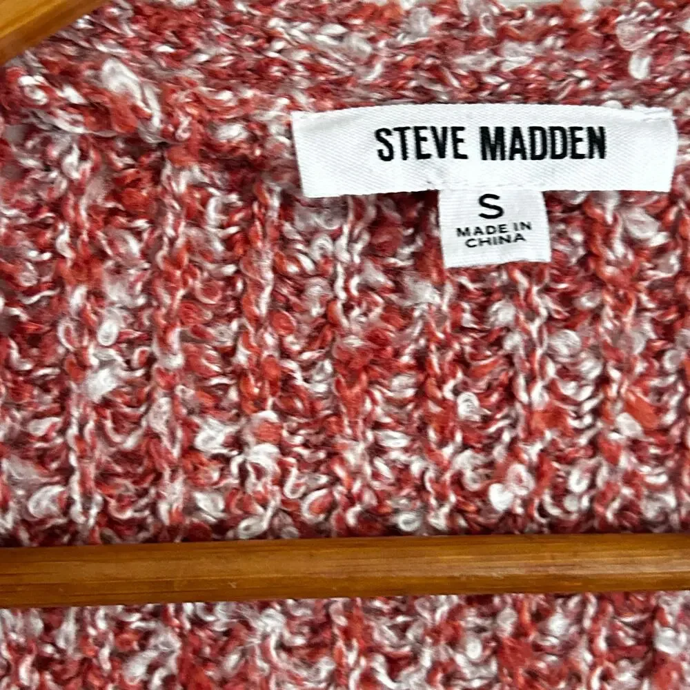 Steve Madden Odetta Marled Cardigan Sweater S NWOT Pink White Red Long Line - Picture 5 of 6